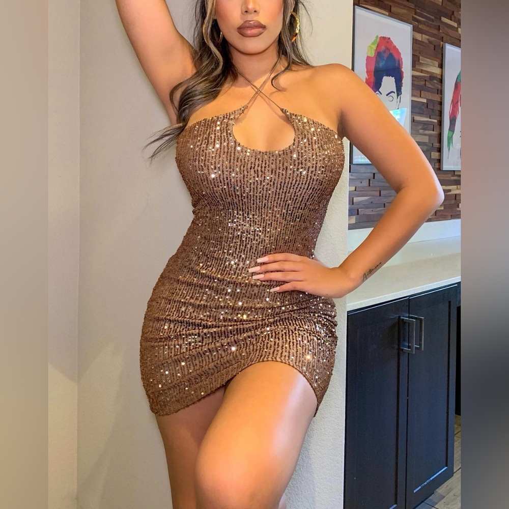 Fashion nova mocha sequin mini dress